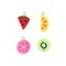 Fruit Slice Medley Charm Lot - Pink Grapefruit ~ Orange ~ Kiwi ~ Watermelon (K369) (4x)